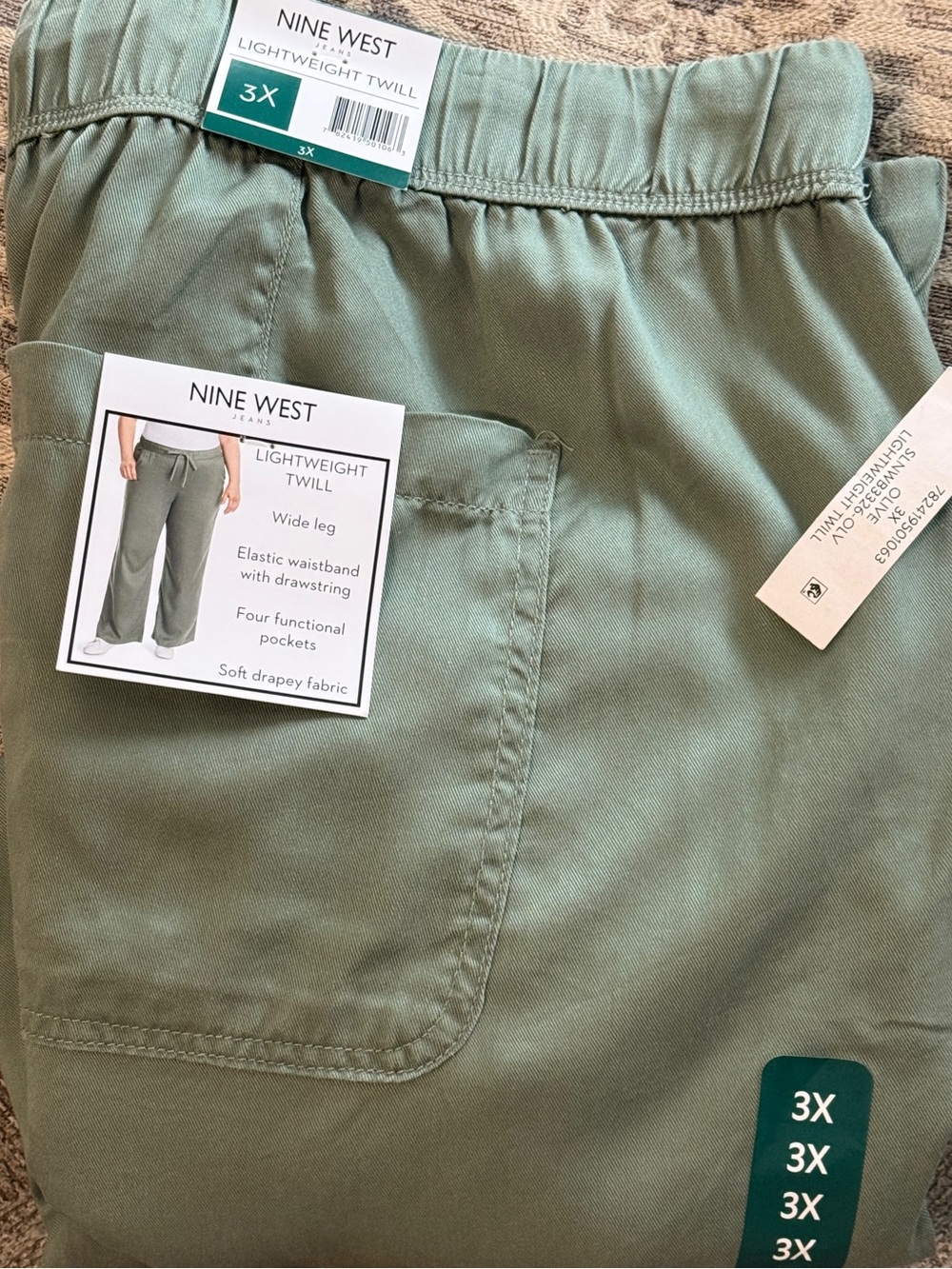 Nine West Olive Green Lightweight Twill Wide Leg Cargo Pants Womens 3X NWT